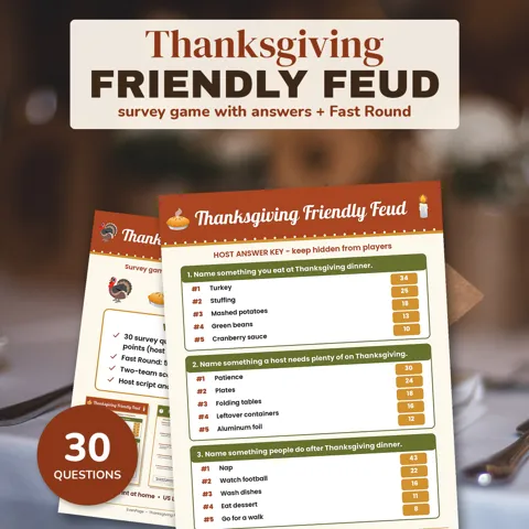 Thanksgiving Friendly Feud Game Printable preview