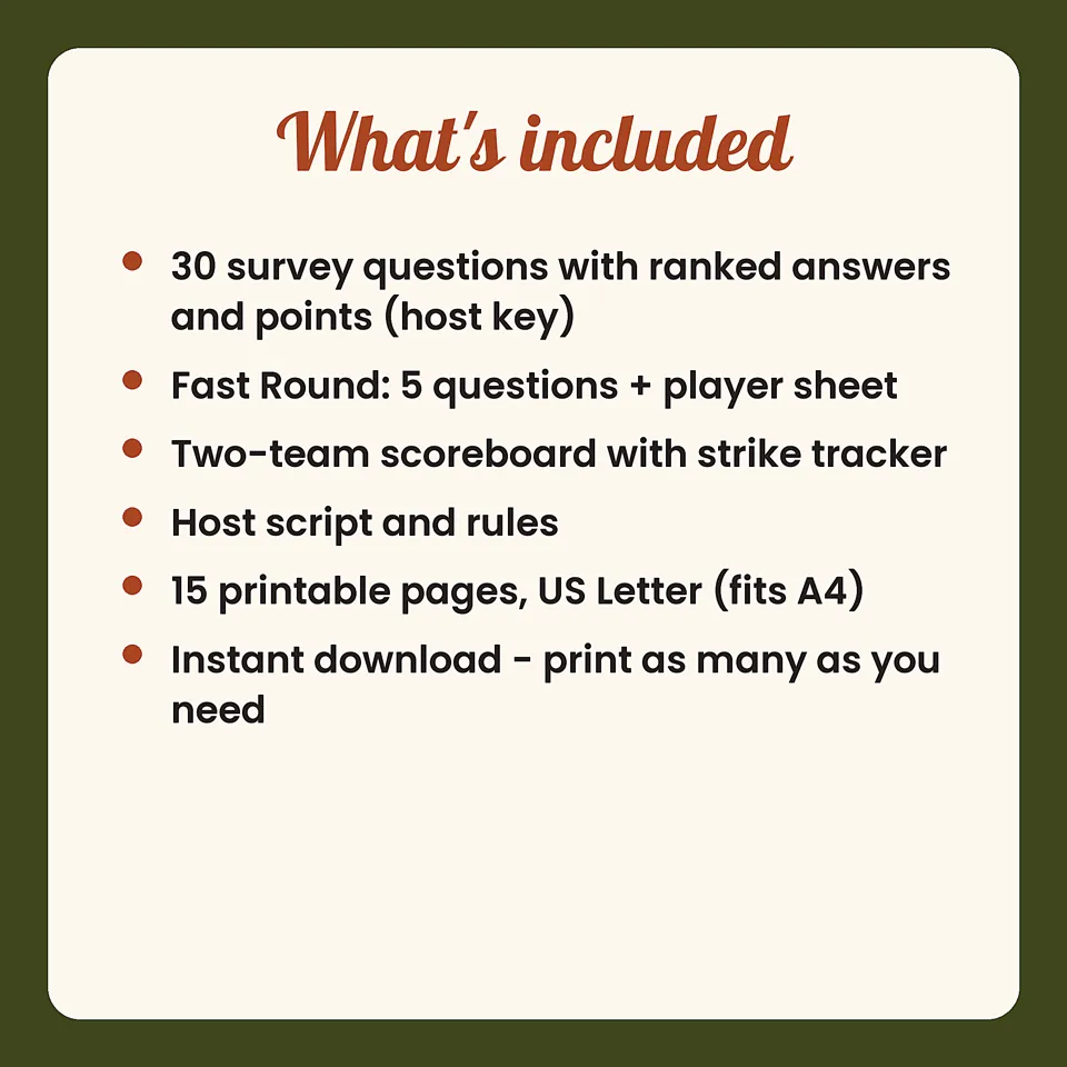 Thanksgiving Friendly Feud Game Printable, image 3 of 5