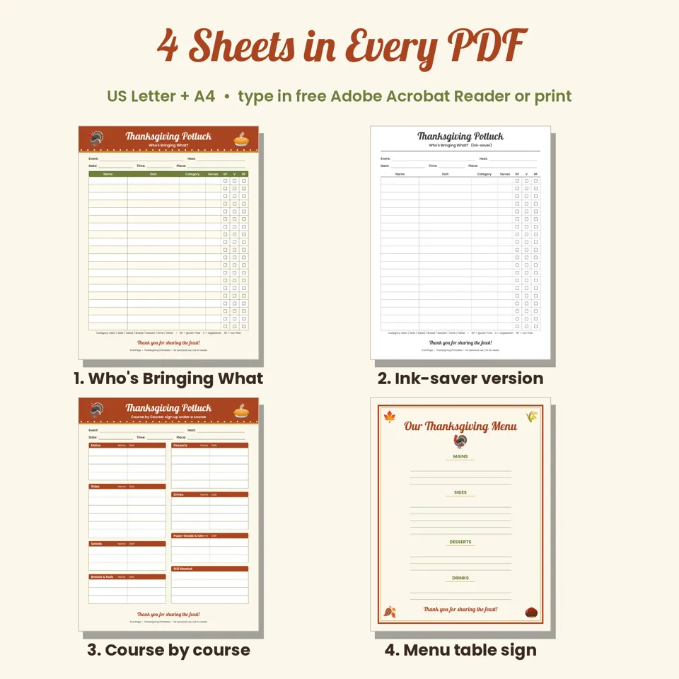 Free Thanksgiving Potluck Sign Up Sheet, image 2 of 2